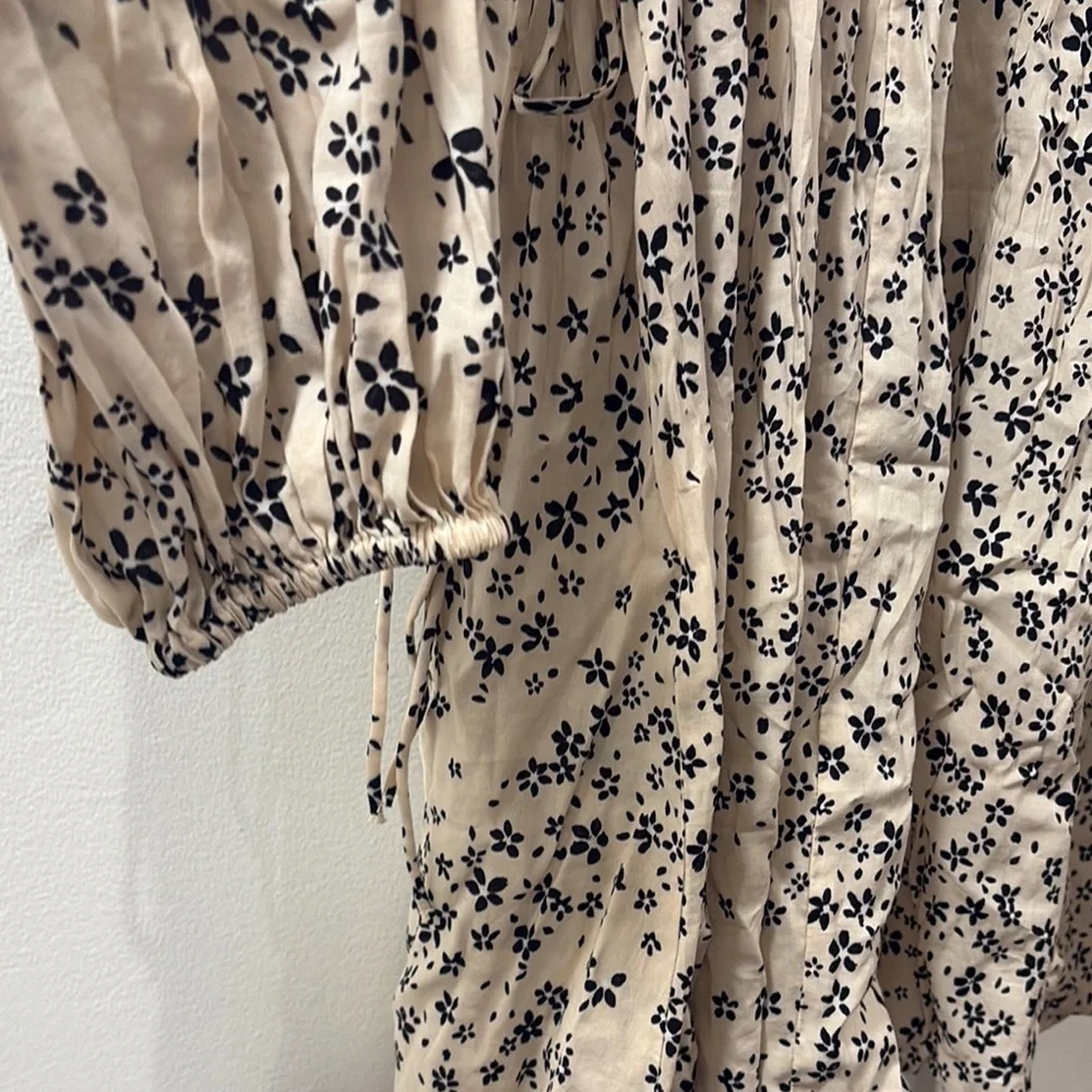 H&M Brown and Cream‎ Plunge Neck Bishop Sleeve Sundress